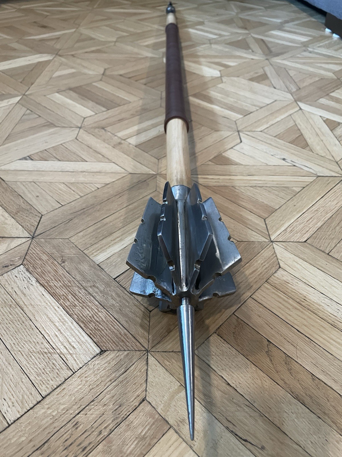 Medieval Double-Sided Flanged Mace and Spear, 55-Inch Weapon