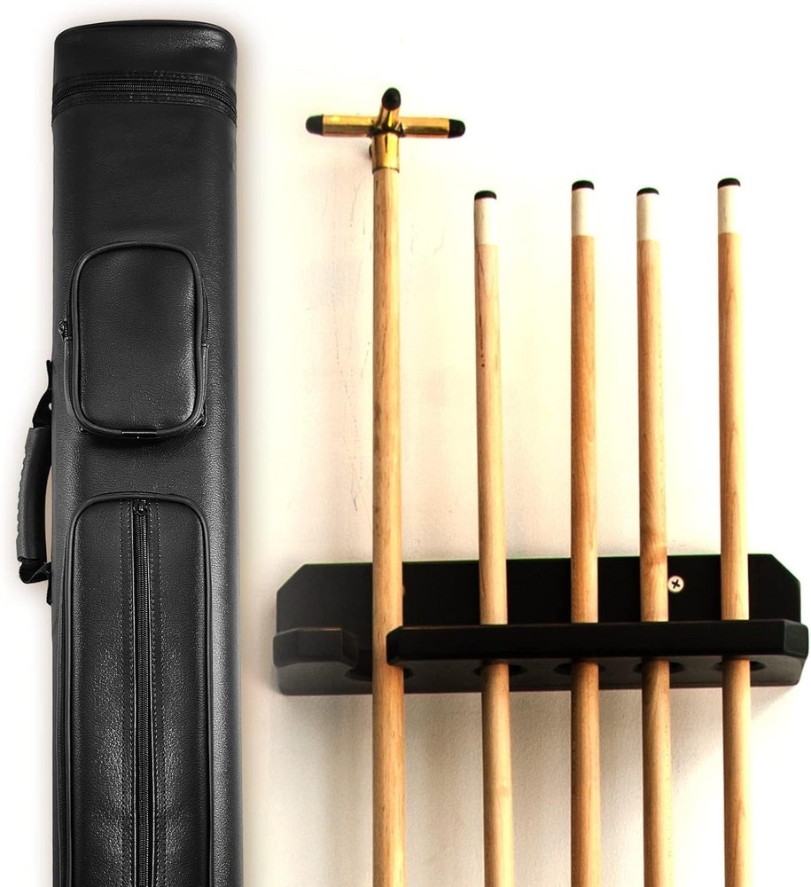 Durable PU Leather Oval Billiard Cue Case with Adjustable Strap & 2 Chalk Cubes
