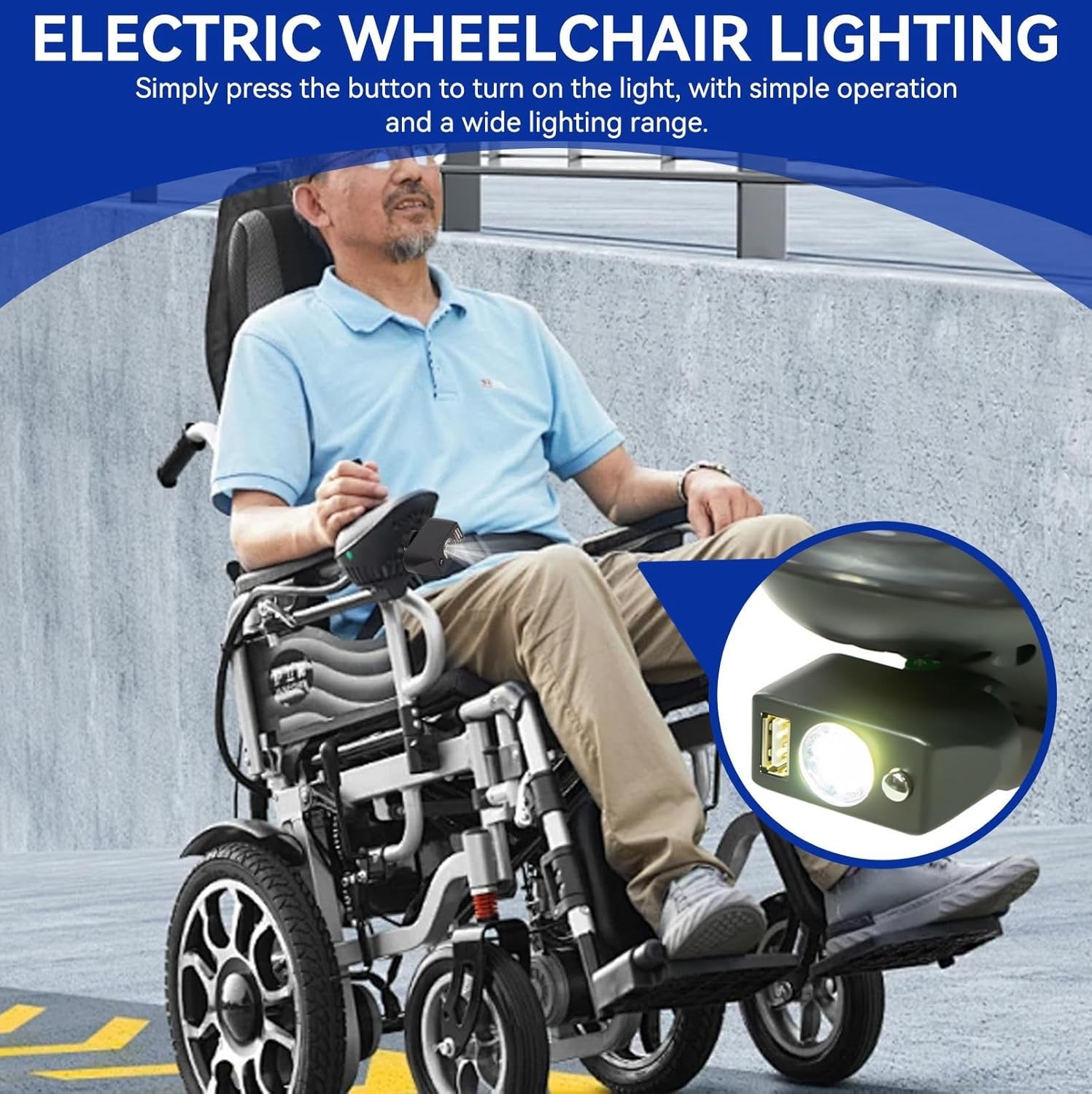 Electric Wheelchair Light, 3 Pin XLR Head Adjustable Angle LED Power Wheelchair