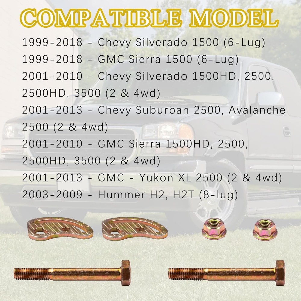 Enhanced Upper Control Arm Alignment Cam Bolt Kit for 99-18 Chevy/GMC Models