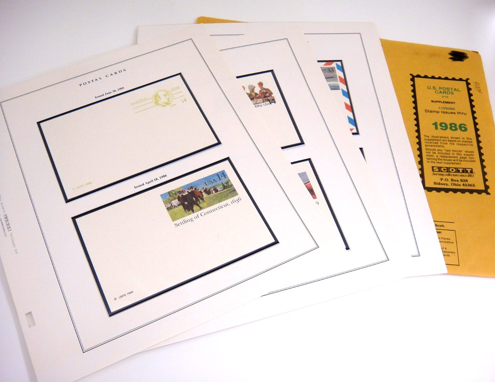 Scott 1986 US Postal Card Supplement 10 110S086 w 7 Mounted Post Cards