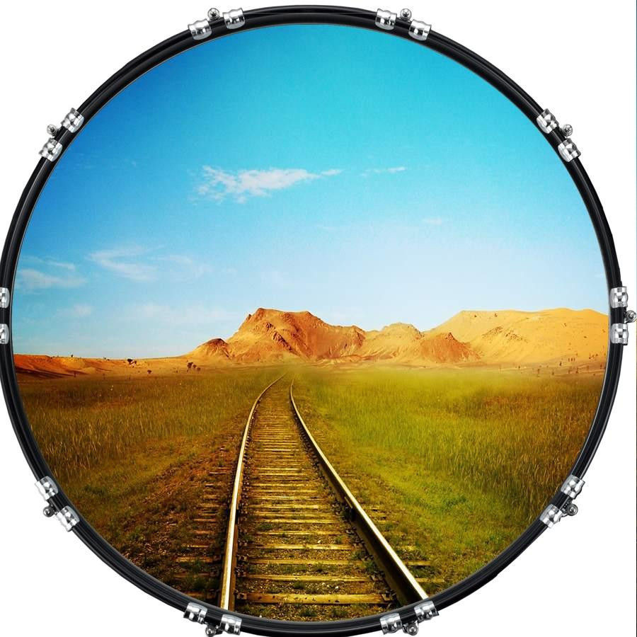 20" Custom Bass Kick Drum Front Head Graphic Graphical Train Track 1