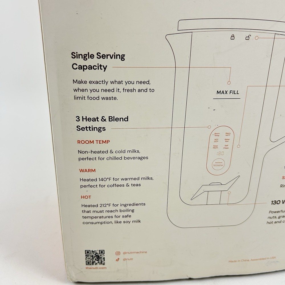 NUTR Milk Maker Plant Based Milk Maker 350ml - Color White - CLEAN!