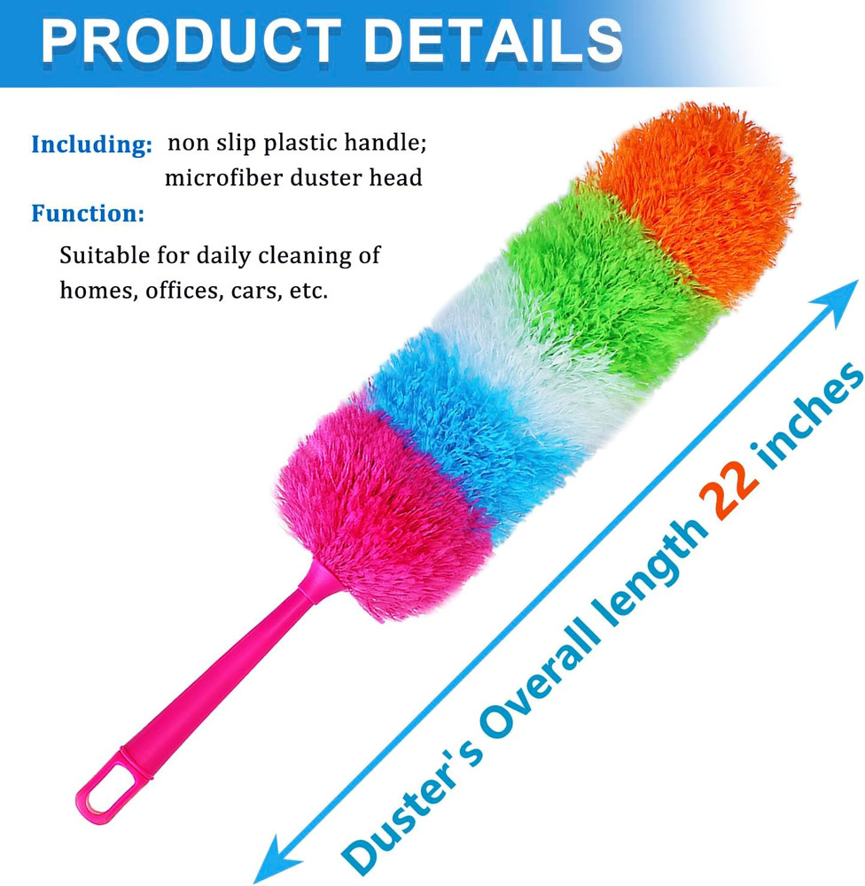 Rainbow Static Feather Duster with Beandable and Washable Head More Fibers