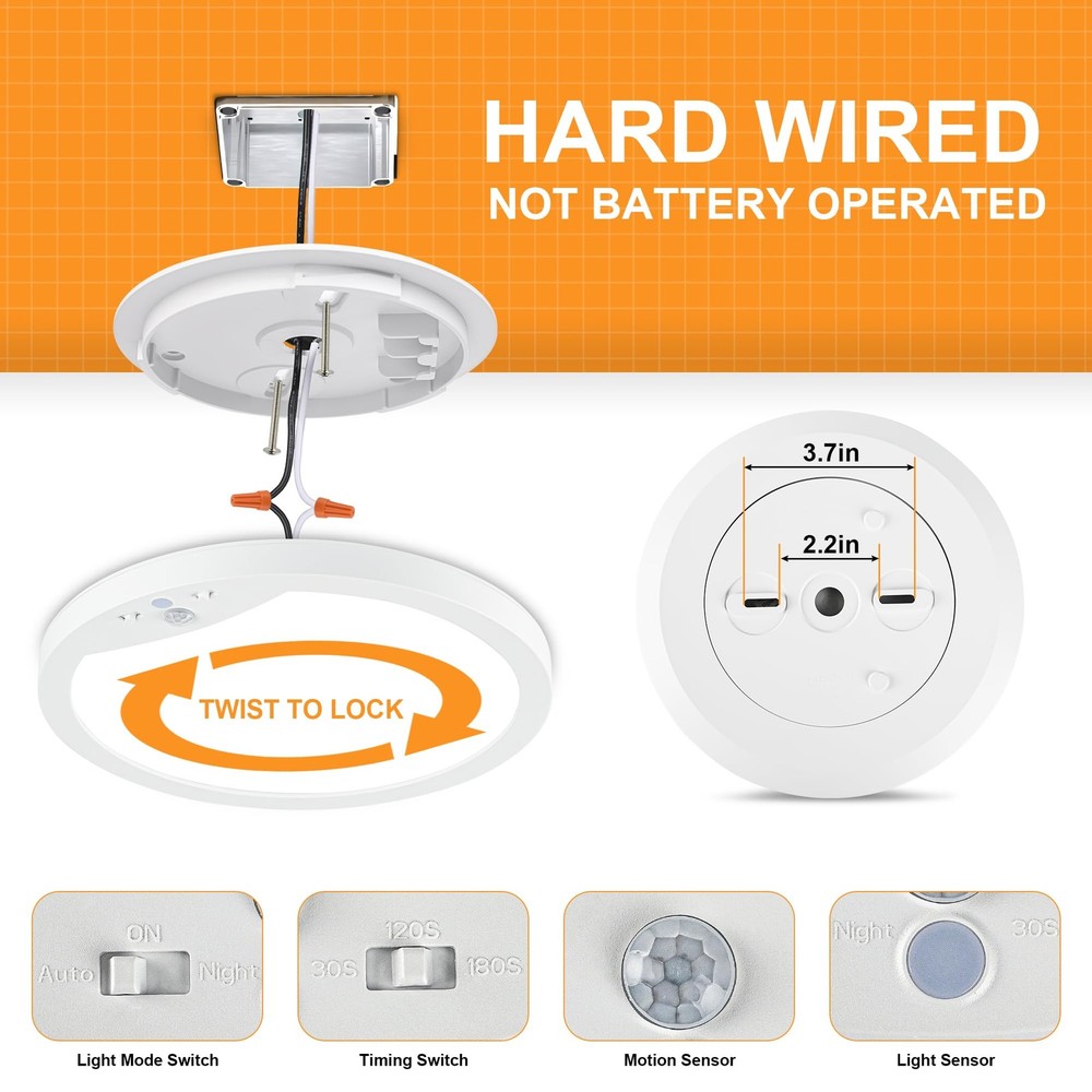 2-Pack 20W Motion Sensor Ceiling Lights Hard-Wired 9Inch Indoor Activated LED