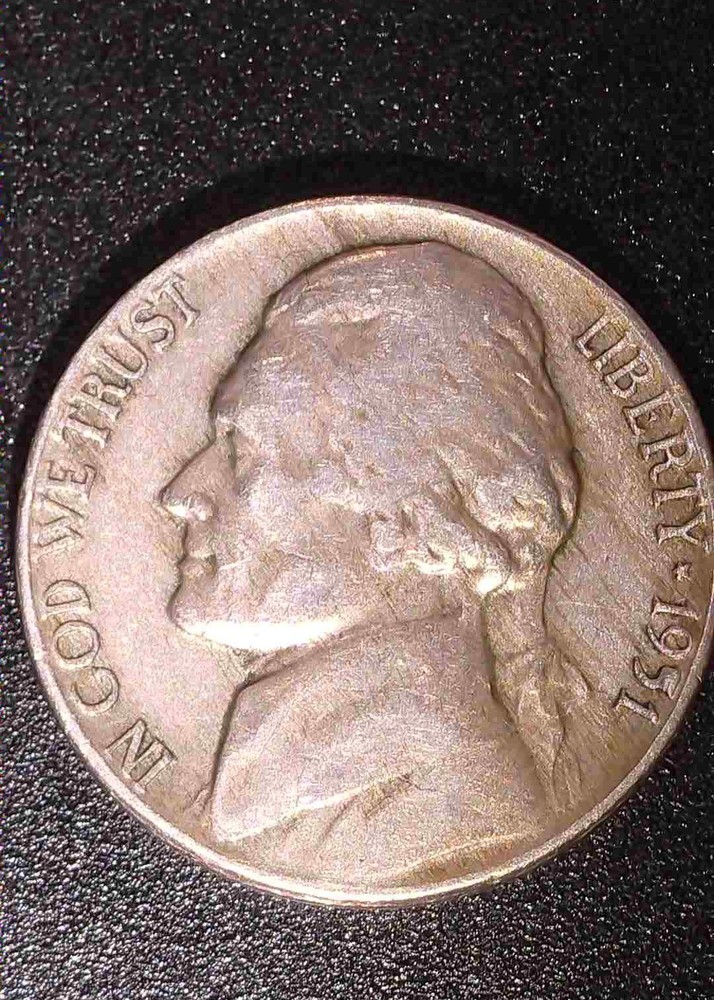 1951 Jefferson Nickel, ERROR on Date "5" no mint mark