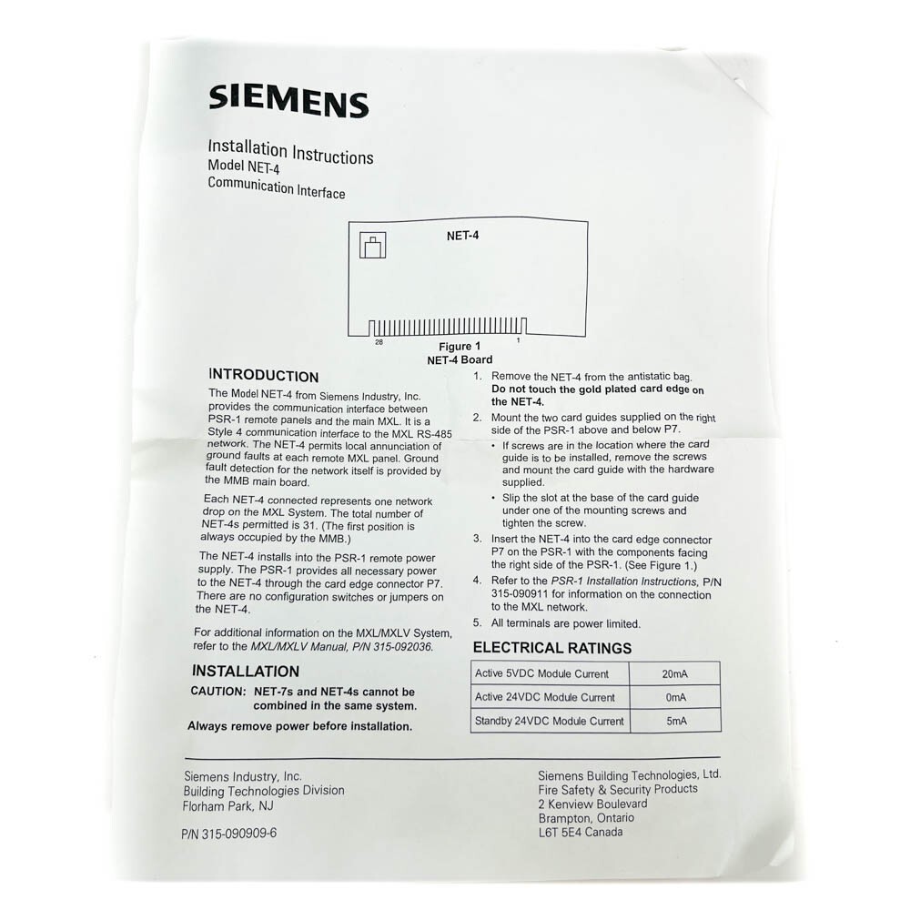 Siemens NET-4 Cerberus Pyrotronics 500-891181 MXL Communication Interface Module