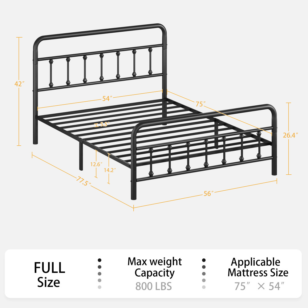 Full Metal Bed Frame w/ Headboard, Sturdy Structure & Storage, Black