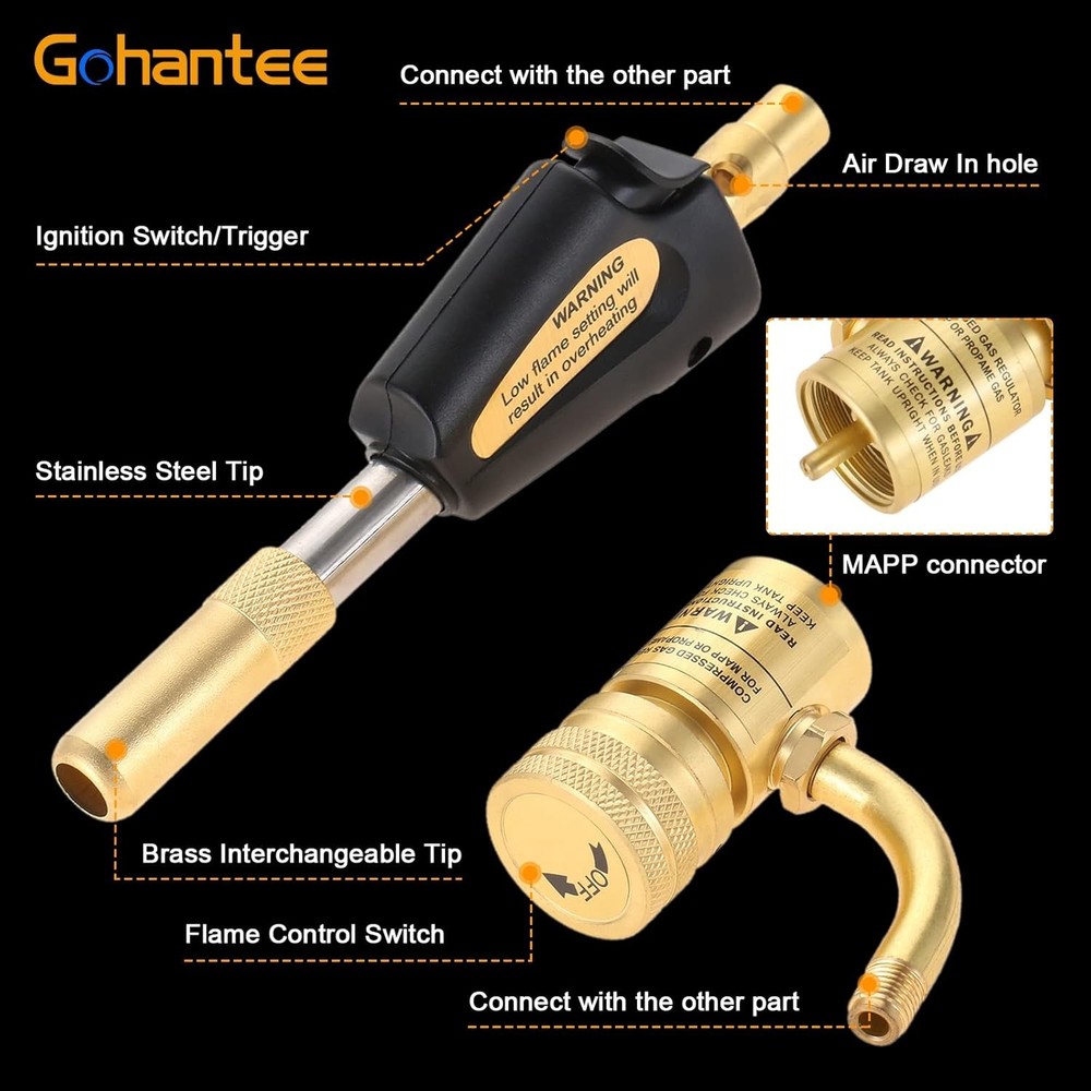Propane MAPP Gas Turbo Torch Tips with Self Ignition Trigger Adjustable