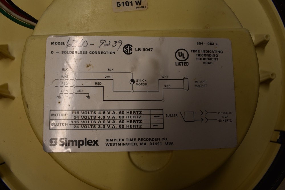 Simplex 12” Wall Clock with Plastic Lens Model 6310 9239