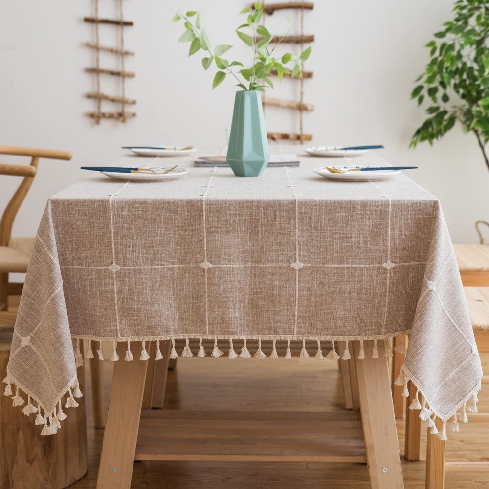 Pahajim Rustic Linen Tablecloth Cotton Rectangle Table Cloth for Kitchen Dining