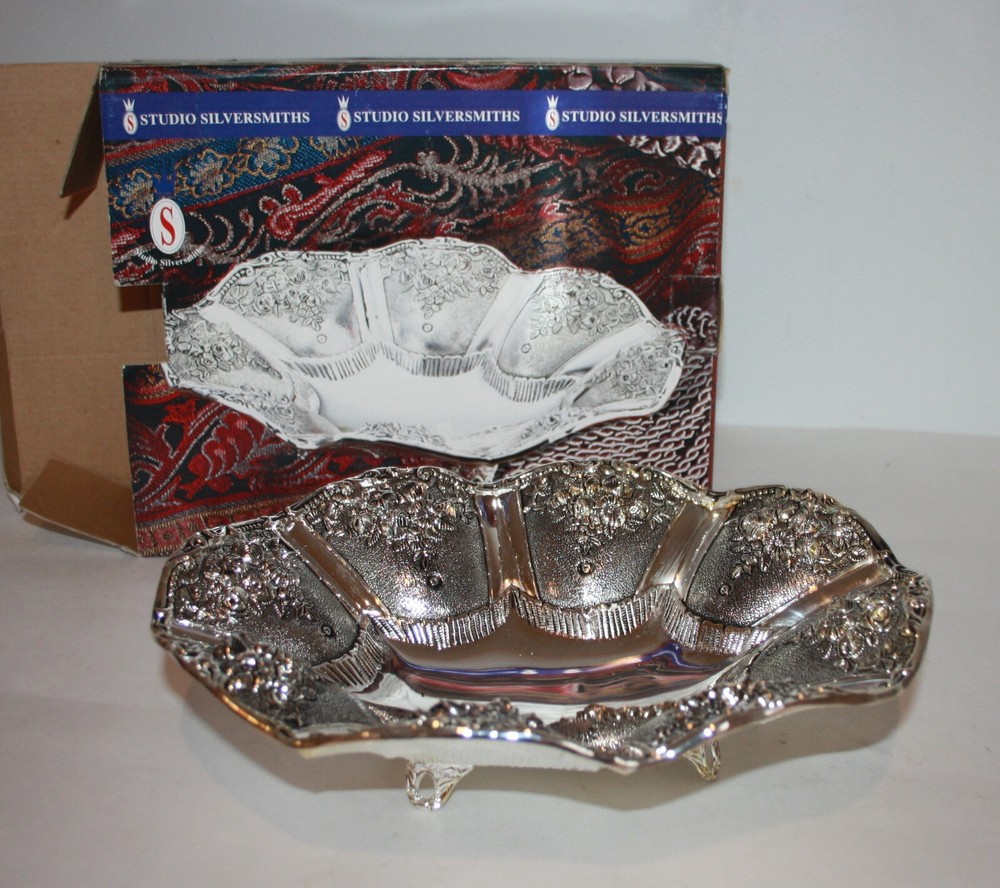 Studio Silversmiths Oval Footed Tray 10" X 8" X 3.5"H New in Box