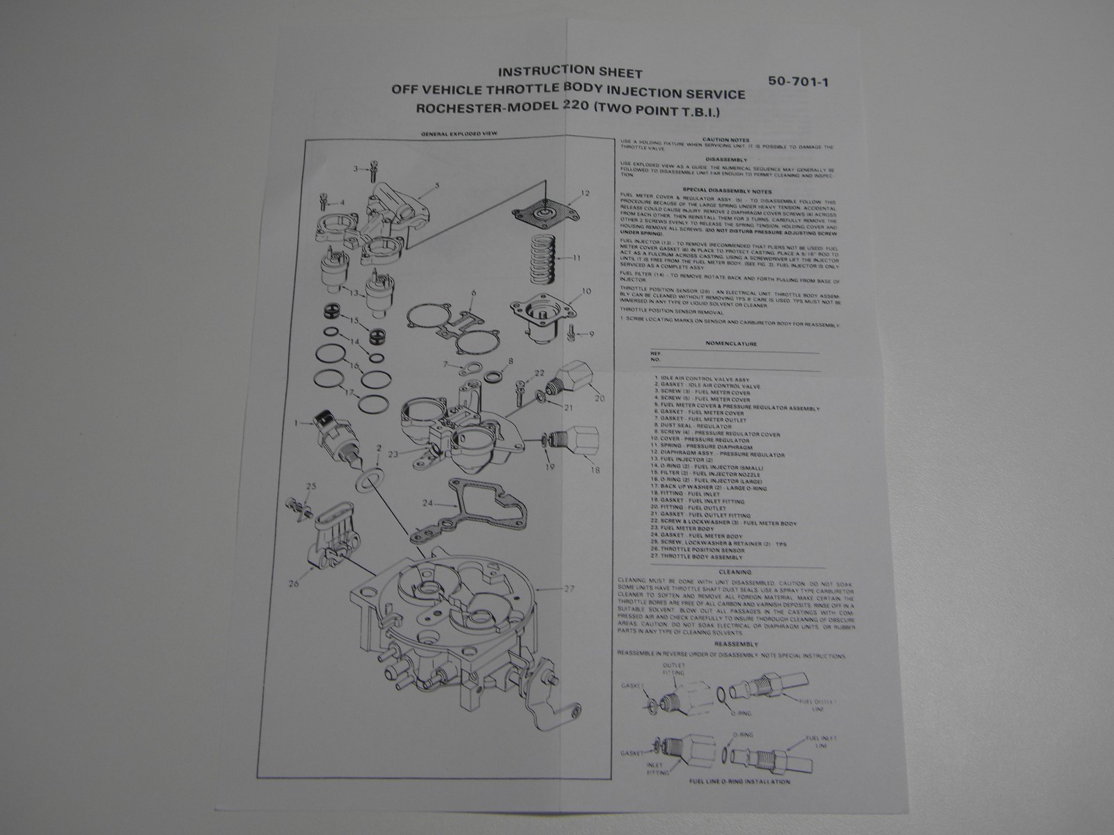 ROCHESTER THROTTLE BODY KIT TBI MODEL 220 1986-1995 Chevrolet GMC Truck V6 V8