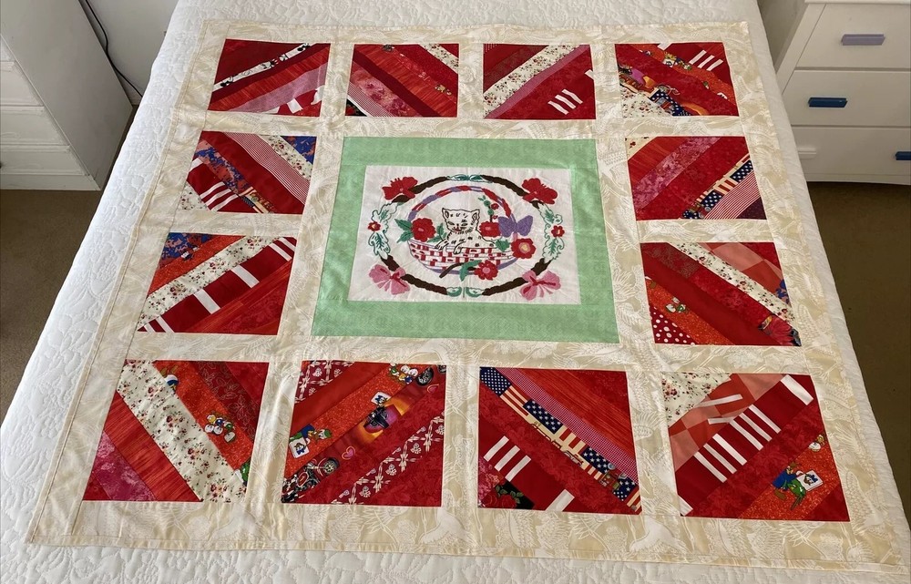 Handmade Patchwork Cotton Quilt Lightweight No Wadding / Batting 125 cm x 125 cm