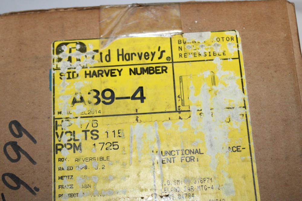 NOS Sid Harvey Blower Motor Model No. A39-4 Oil Burner