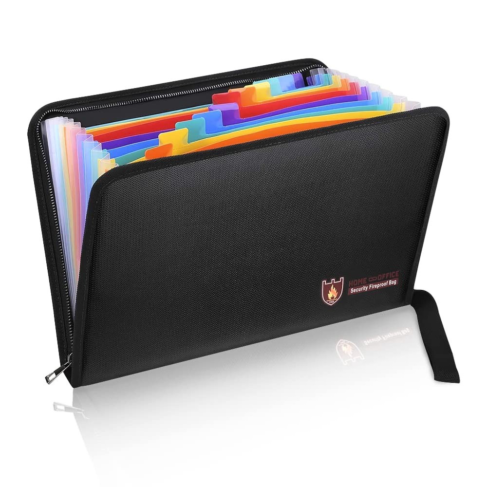 Fireproof Document Bag Fire Water Resistant A4 Size 12 Pockets Safe Holder