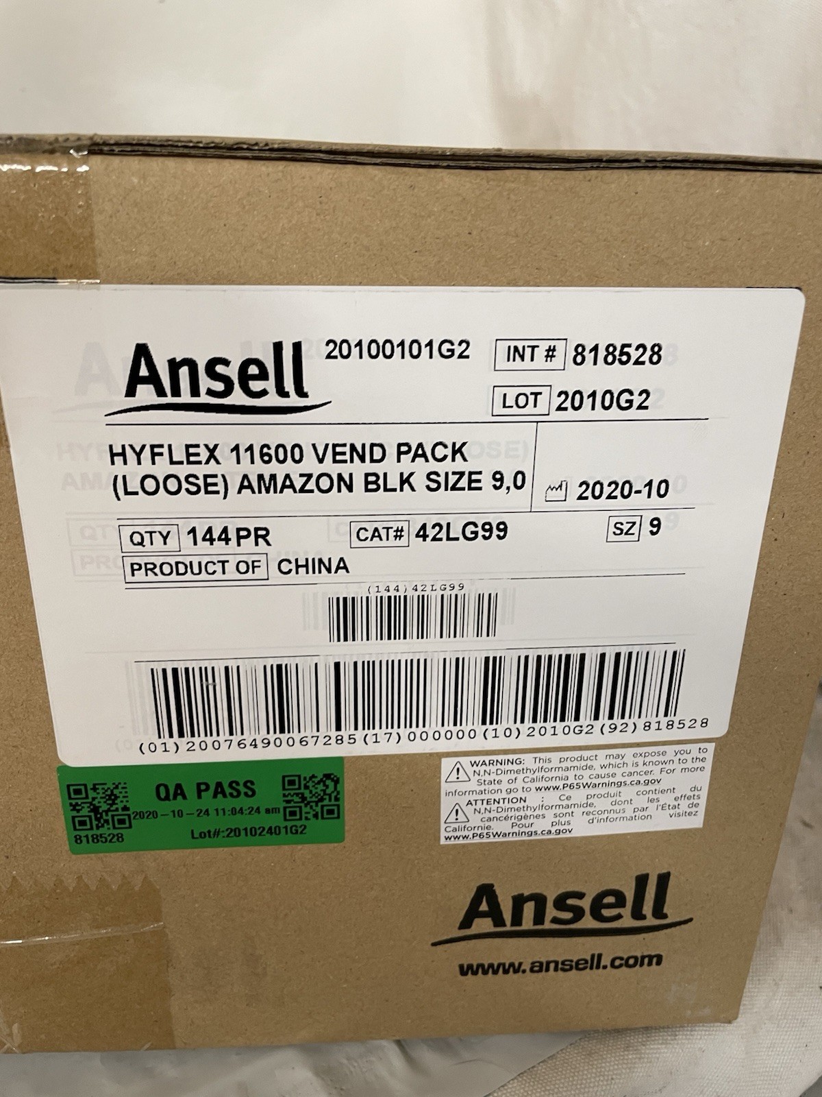 (144) Pair Ansell HyFlex 11-600 Size 9 (Large) Gloves