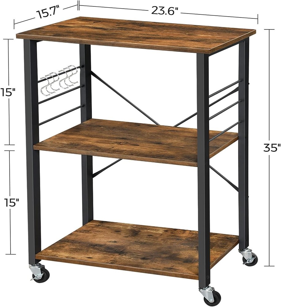 Wheeled kitchen storage rack, three-tier storage rack, kitchen trolley