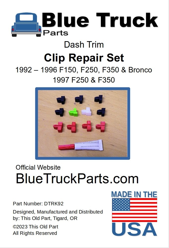 92-96 Dash Trim Strip Repair Kit Ford F150 F250 F350 Bronco -Fixes Broken Posts