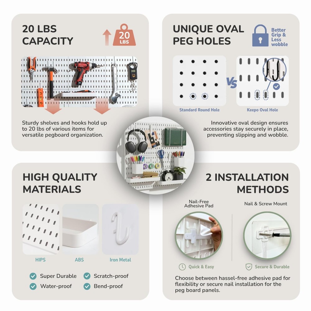 Peg Board Wall Organizer – Plastic Pegboard Panels, Modular Peg Board Storage...