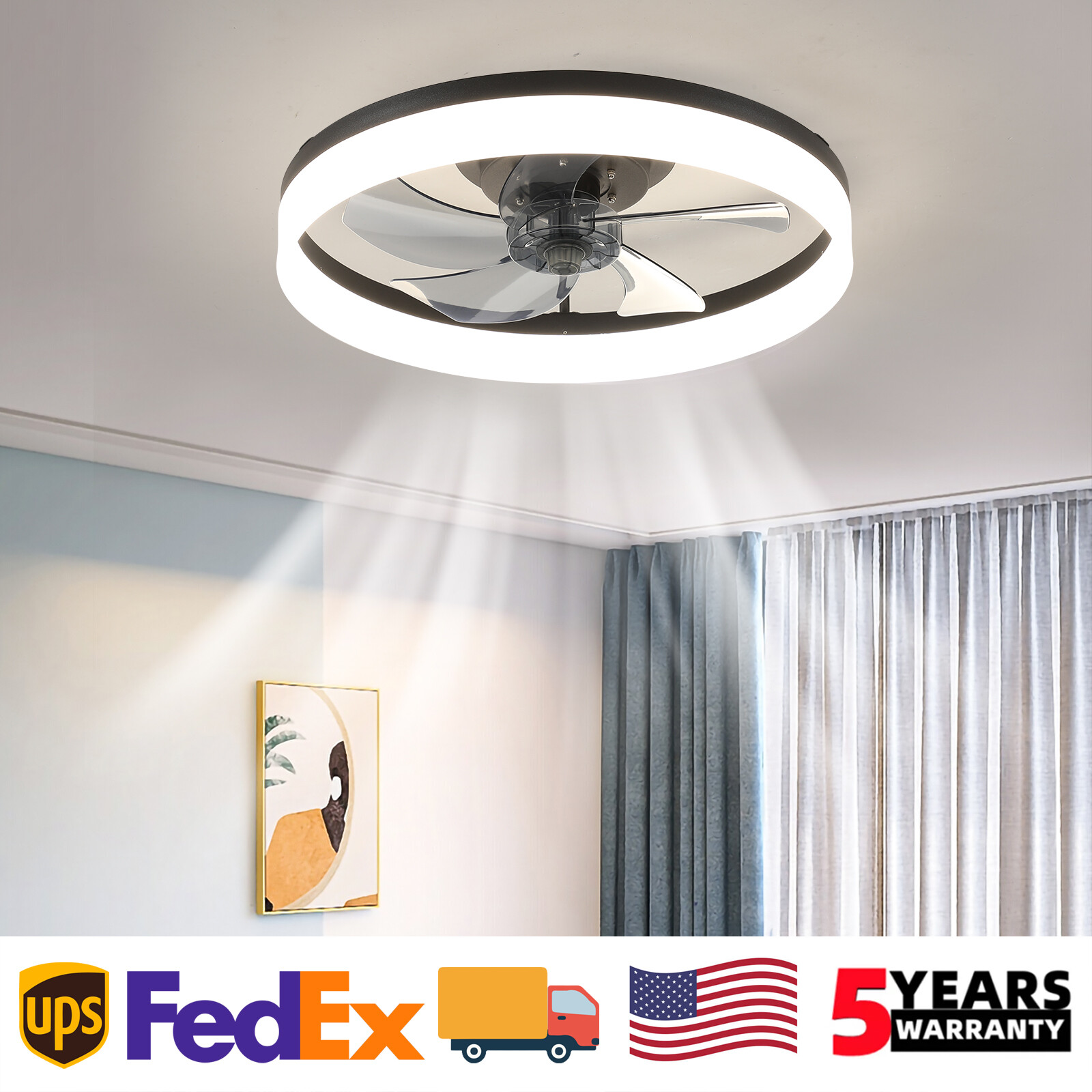 20 inch Modern Low Profile Ceiling Fan Light Kit Flush Mount With Remote Control