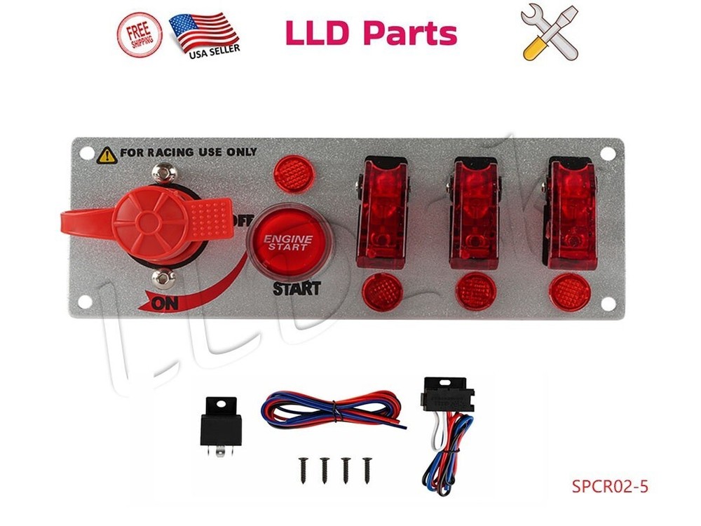 5 Gang Ignition Racing Car Switch Panel Engine Start Push Button LED Toggle