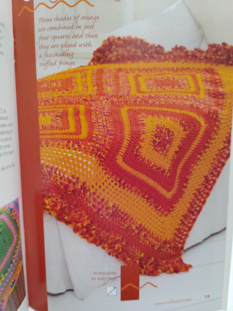 Crochet Blanket Throws Afghans Pattern Leaflet One Square Many Ways Red Heart