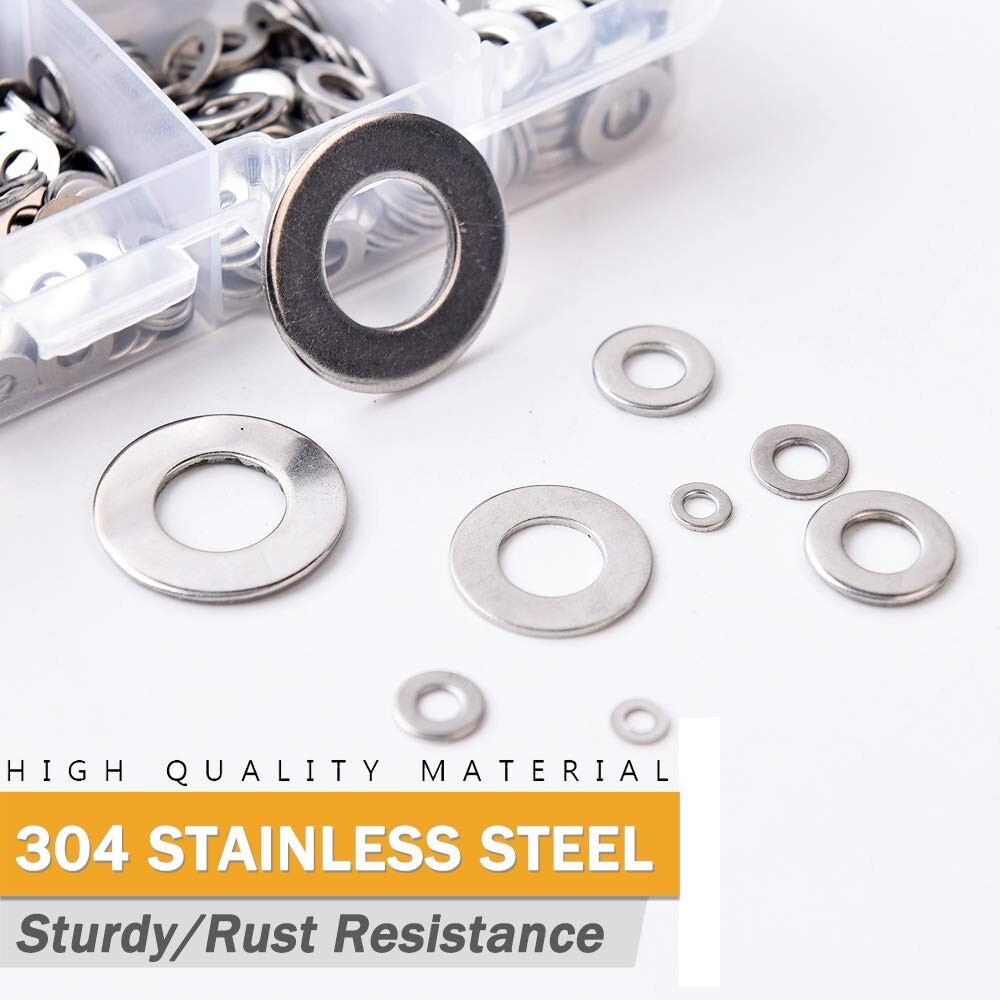 Assorted Flat Washer Hardware Set - 684pcs, 9 Sizes M2-M12, Rust Resistant