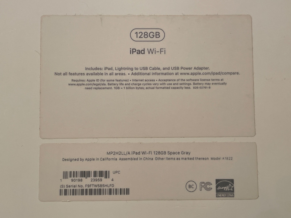 iPad 5th Generation 128GB Space Gray Model A1822 MP2H2LL/A EMPTY BOX ONLY