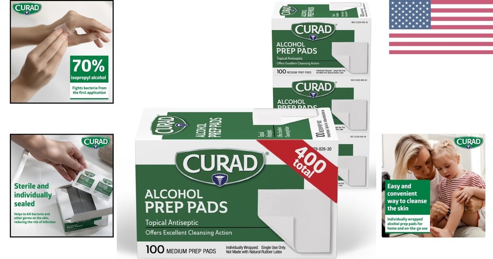 Essential First Aid - 400 Individually Wrapped Alcohol Prep Pads for Cleansing