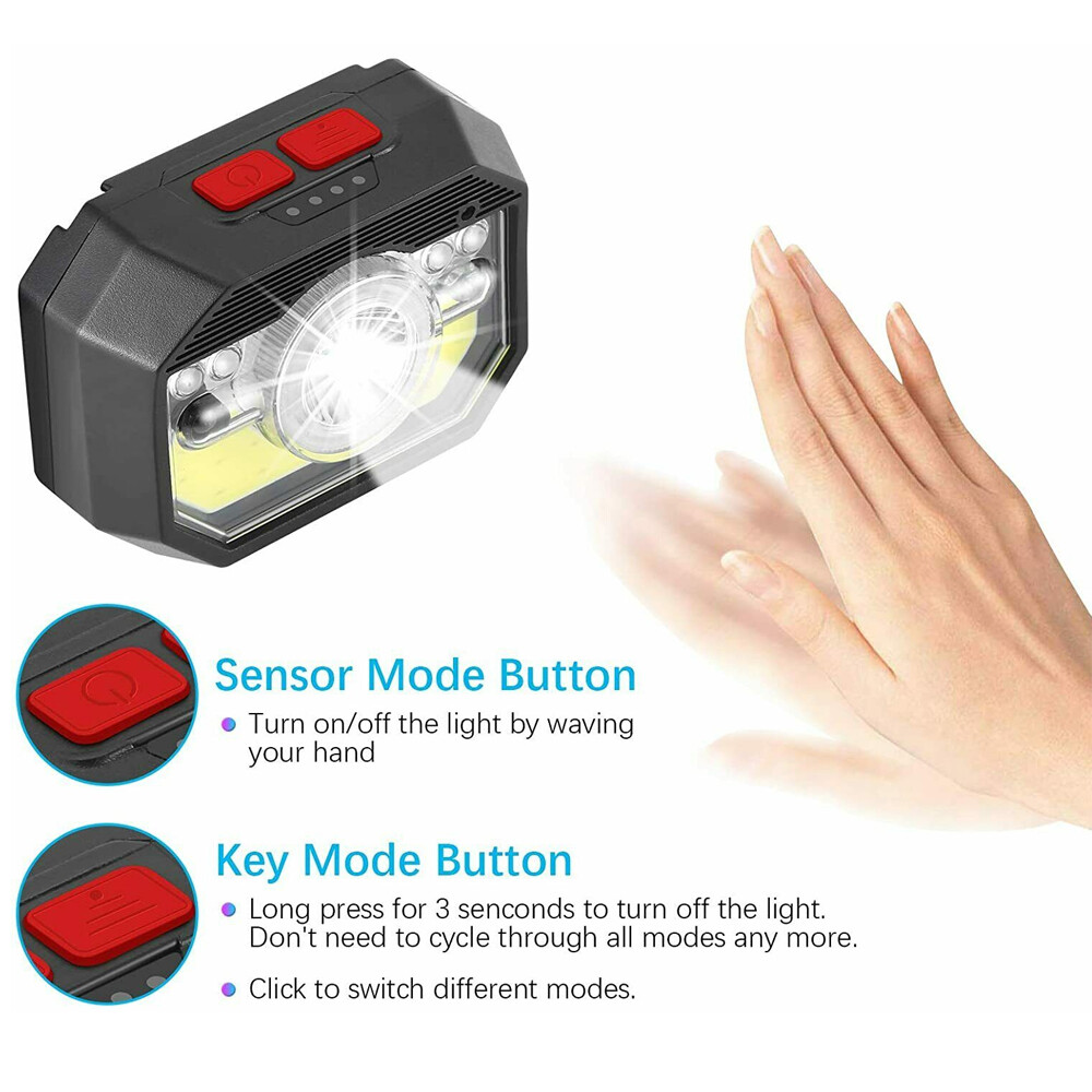 COB LED Headlamp Headlight Flashlight Torch USB Rechargeable Waterproof Sensor