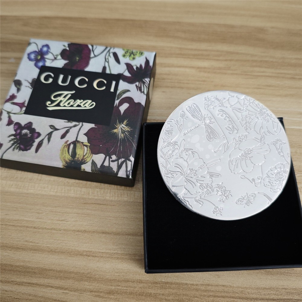 Mirror Compact Mirror with Box Silver Flower