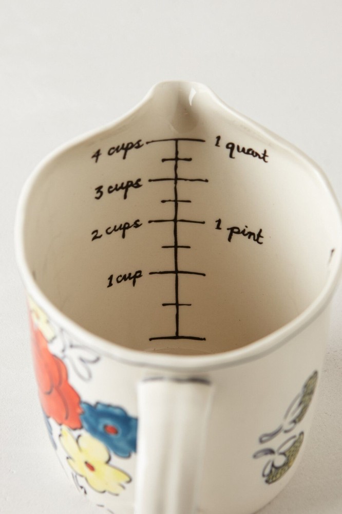 Anthropologie Measuring Cup MOLLY HATCH Pitcher FLOWERPATCH Quart Handle NWT