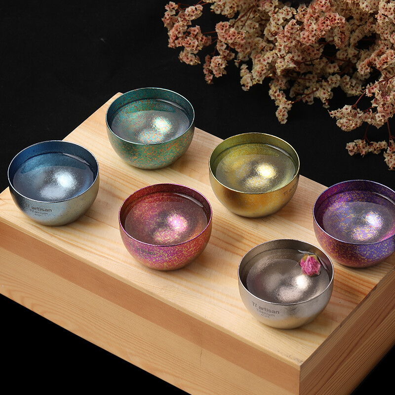 1PC Titanium Double Wall Tea Cup Teacup 45ml Outdoor Camping Tableware Drinkware