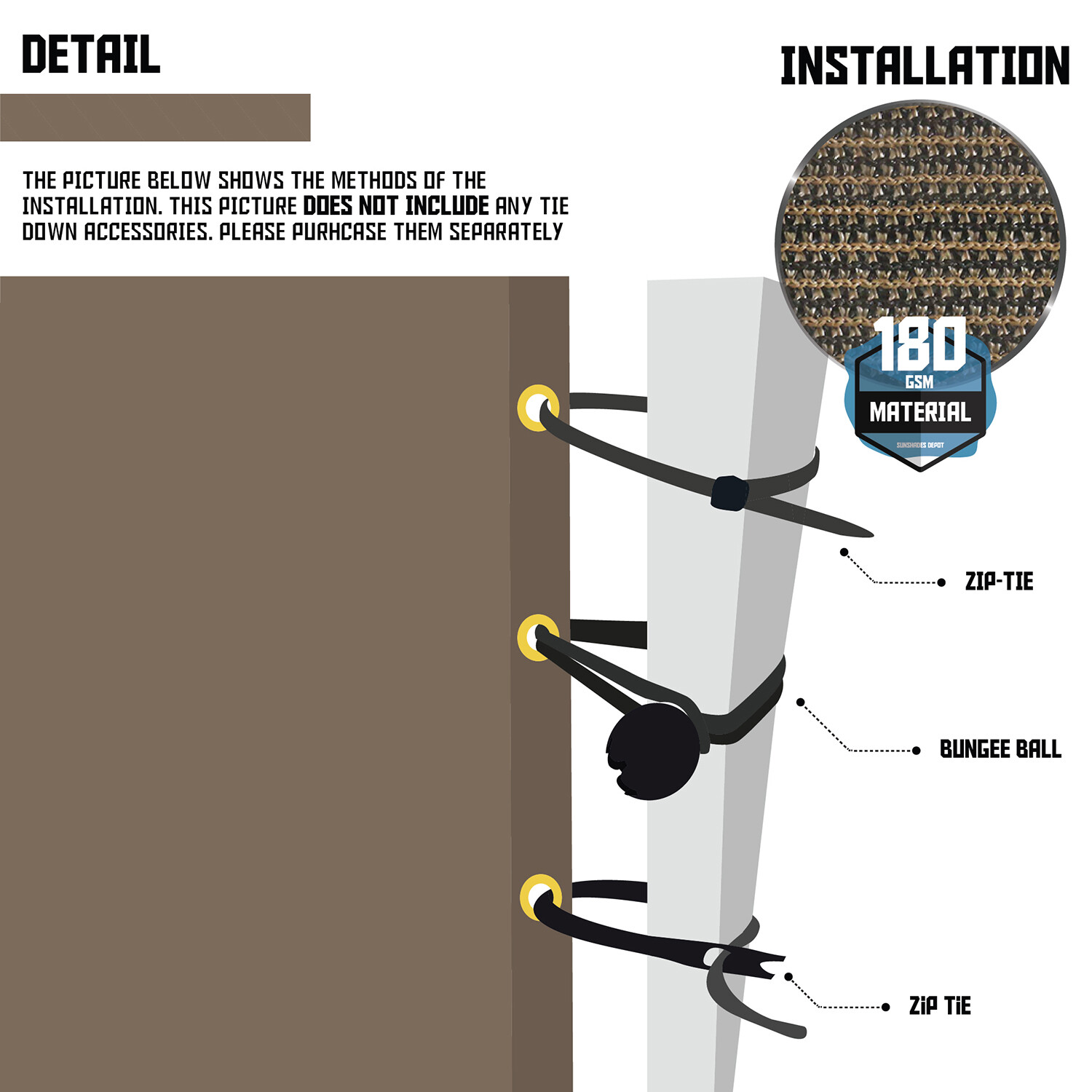 Sun Shade Sail 180GSM Straight Edge Shelter Canopy Cover Garden Outdoor Brown