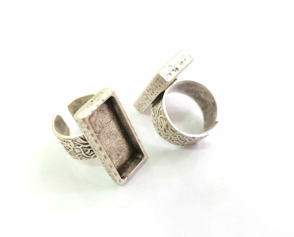 Hammered Ring Blank Base Bezel Setting Antique Silver Adjustable G18600