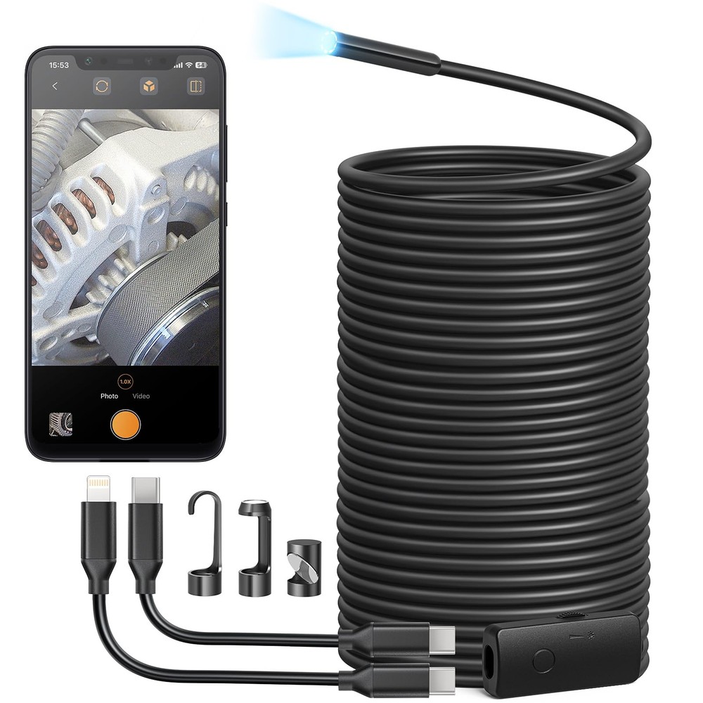 Endoscope Camera with Light, 1920P HD Borescope with 8 Adjustable LED Lights,...