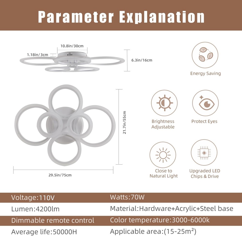 Modern LED Ceiling Light,70W Flush Mount Ceiling Light,Dimmable Ceiling Light...