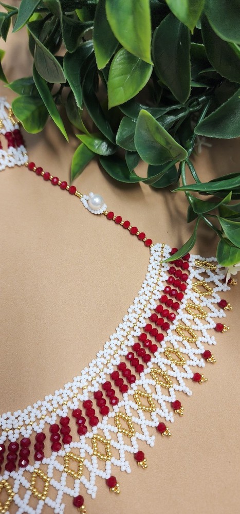 Red and White See Beads Necklace
