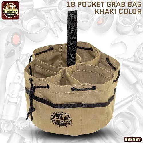 18 Pockets Grab Bag Rip-stop Canvas Drawstring Closure, Small Part Khaki