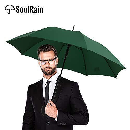 50 Inch Large Stick Umbrella Windproof Automatic Open Oversized J Handle Green