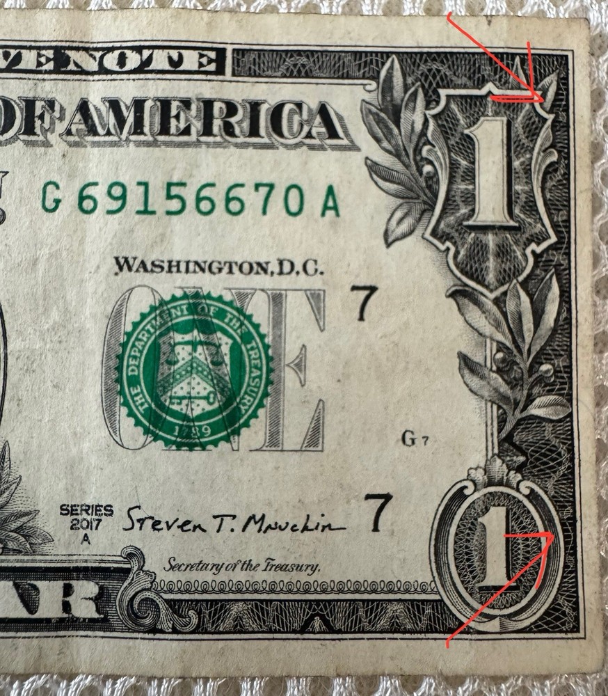 (3) 2017 $1 Error Misaligned/Miscut Notes, One is a Star Note, one w/ Fancy S/N!
