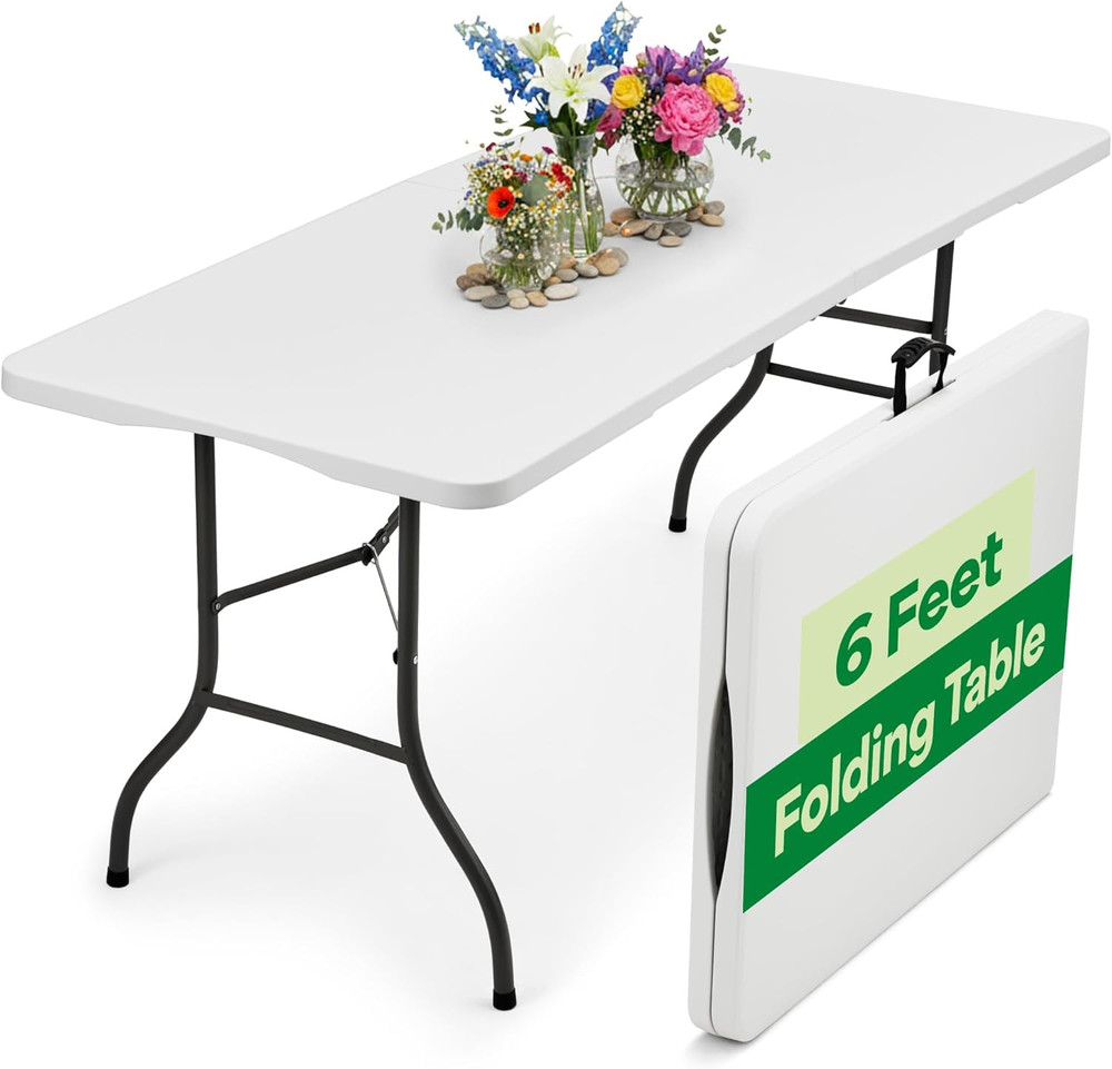 White 6Ft Folding Table with Handle | Heavy-Duty Foldable Table | Portable Table