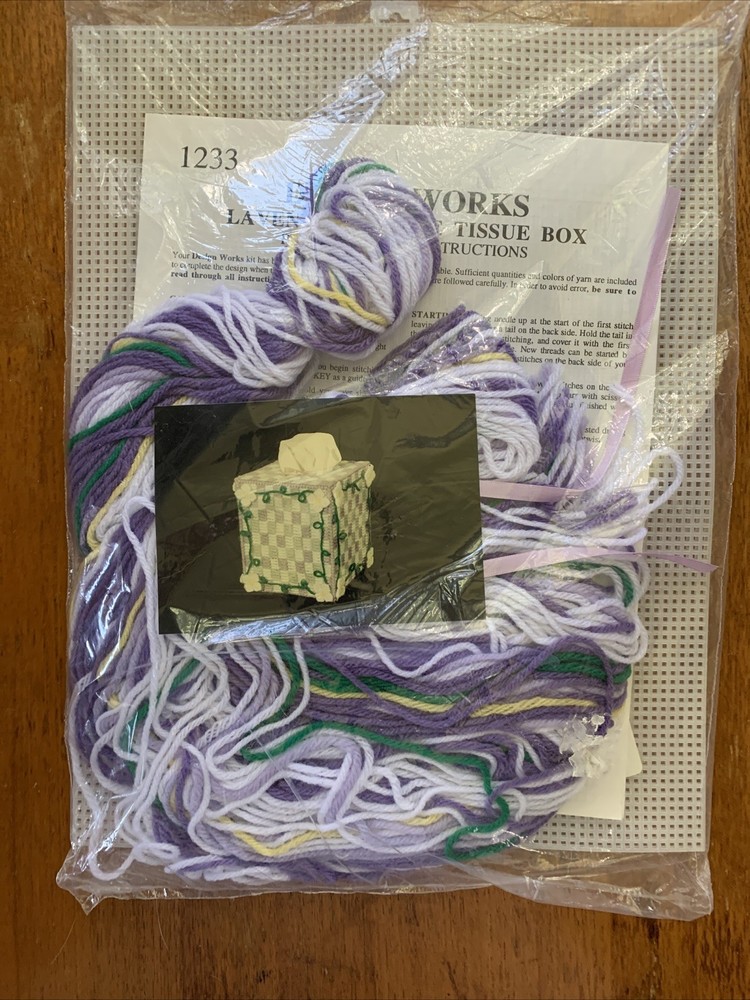 Lavender & Lace Tissue Box Plastic Canvas Needlepoint Kit NIP