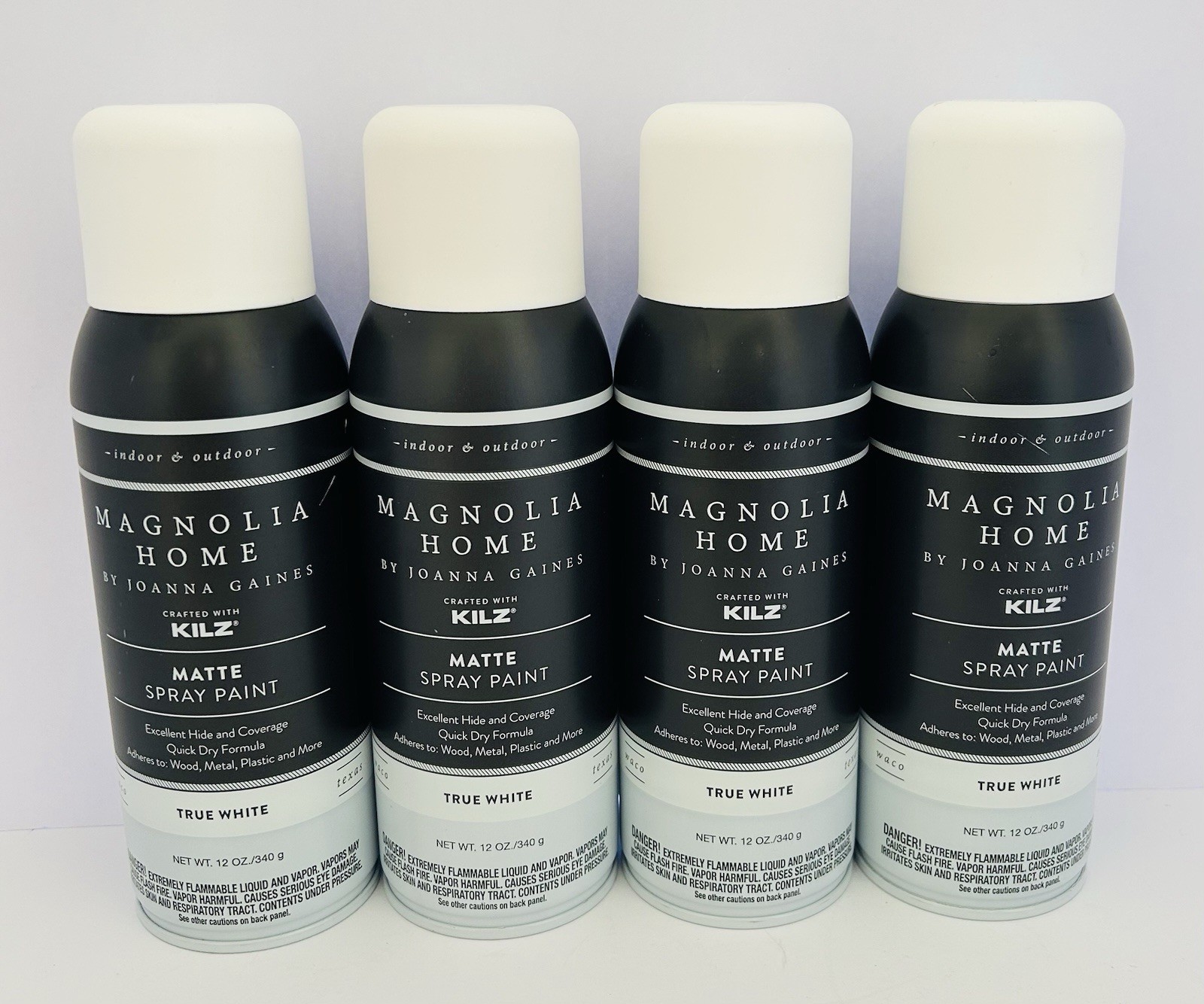 SET OF 4 ~ Magnolia Home by Joanna Gaines Kilz Matte Spray Paint TRUE WHITE 12oz