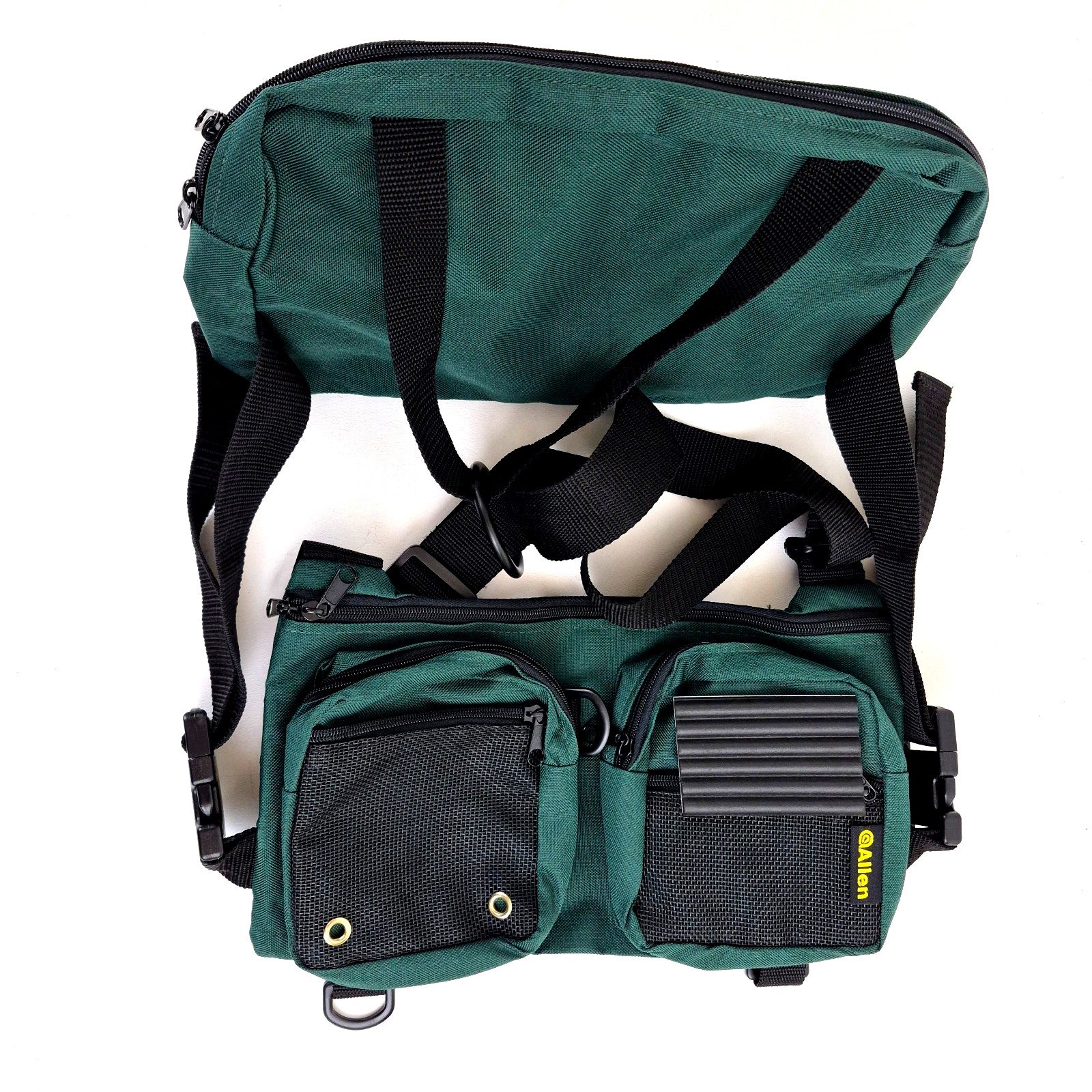 Allen Fly Fishing Waist Pack System Green Hip Pack w/ Side Pouches & Fly Patch