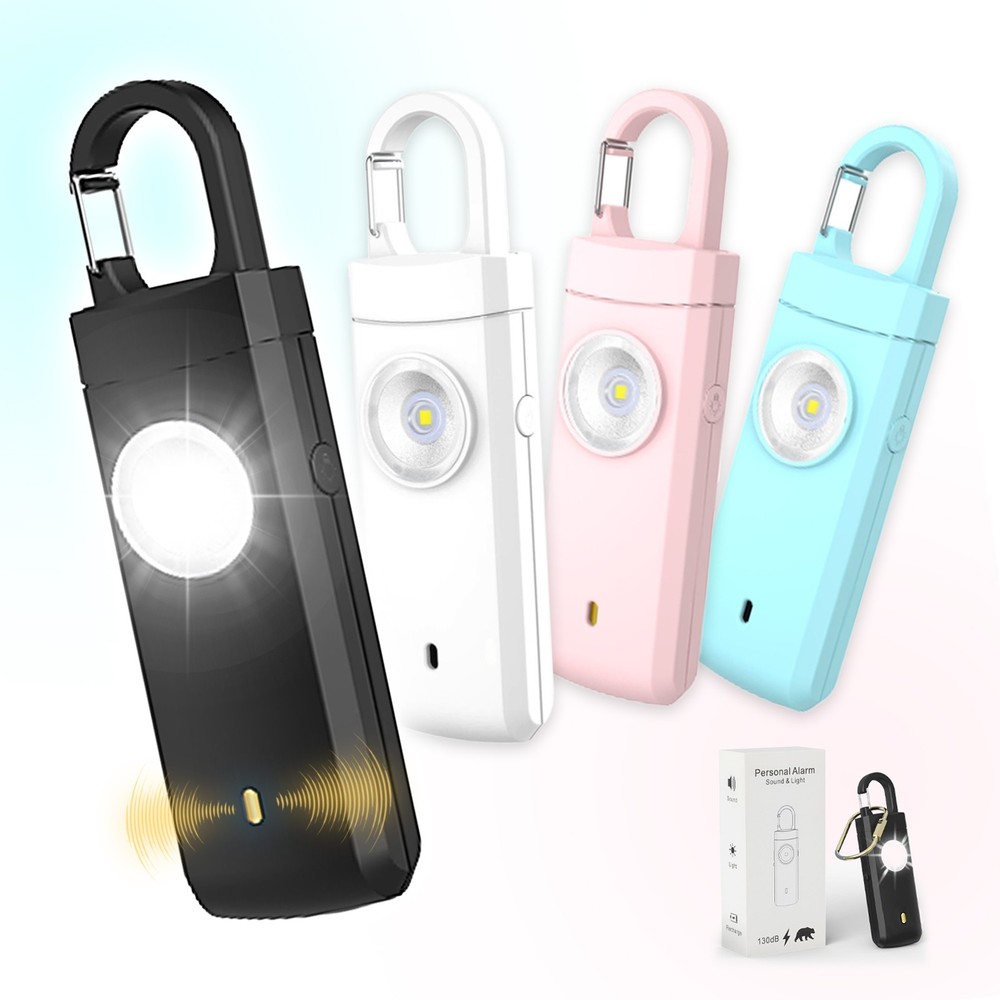 130dB Personal Security Alarm Rechargeable Pull alarm With keychain & flashlight