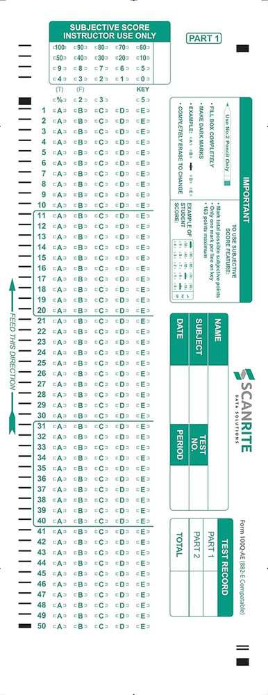 - 882-E Scantron Compatible Testing Sheet (25 Sheet Pack)