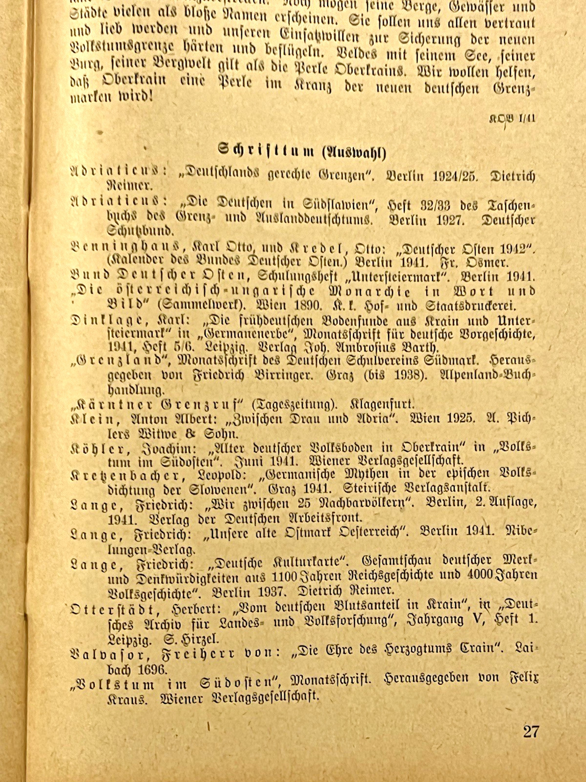 RARE PAMPHLET "Bund Deutscher Osten (League of the German East)"; Captured 1945