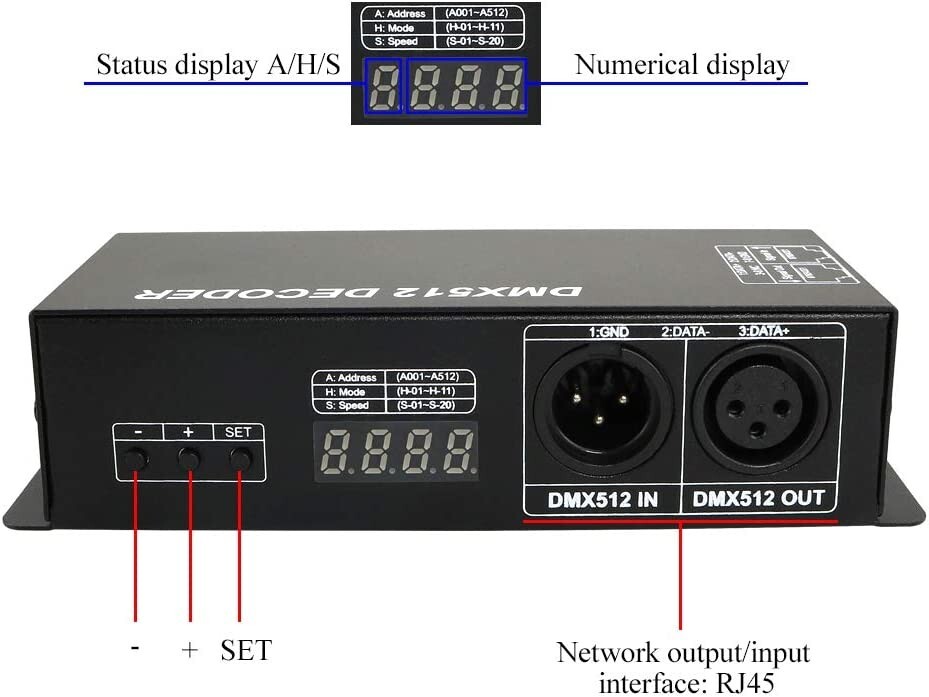 LED RGBW Controller 4x4A Decoder With Digital Display 4 Channel DMX512-4CH